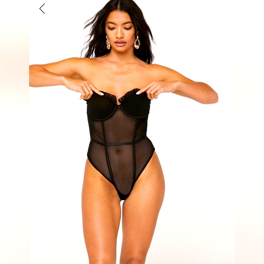 NWT Mesh Ruffle Corset Bandeau Bodysuit